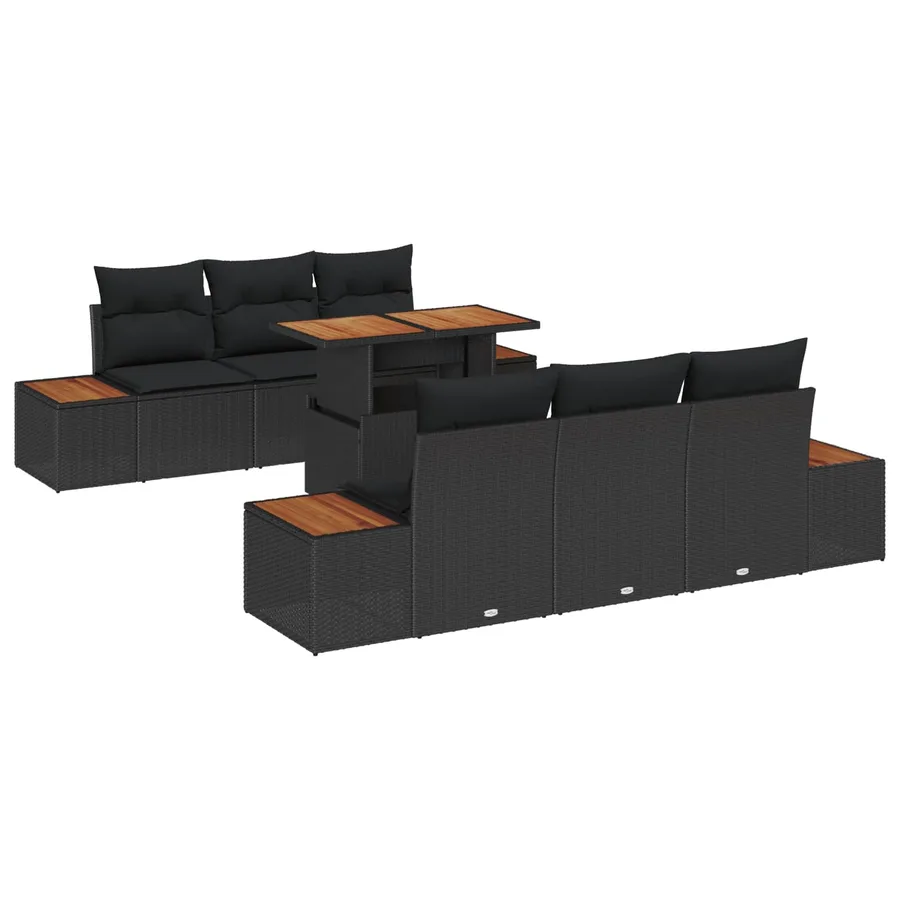Ensemble de canapé de jardin 7 pcs Noir Poly rotin - 2