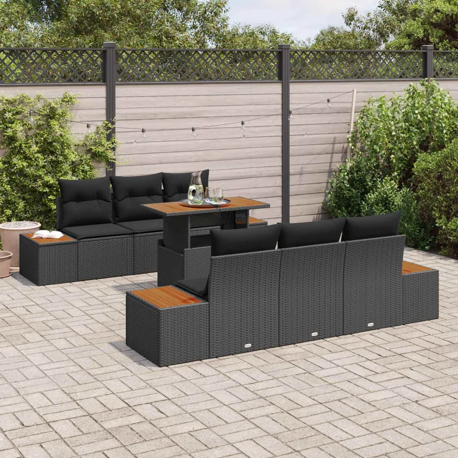 Ensemble de canapé de jardin 7 pcs Noir Poly rotin - 3