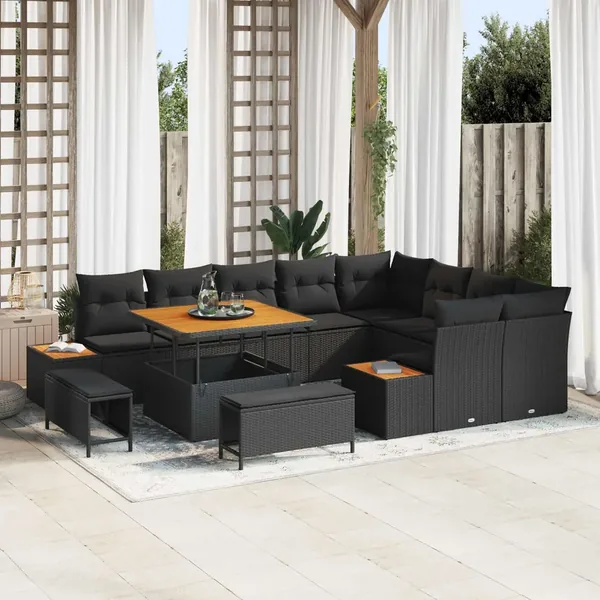 Ensemble de canapé de jardin 12 pcs Noir Poly rotin