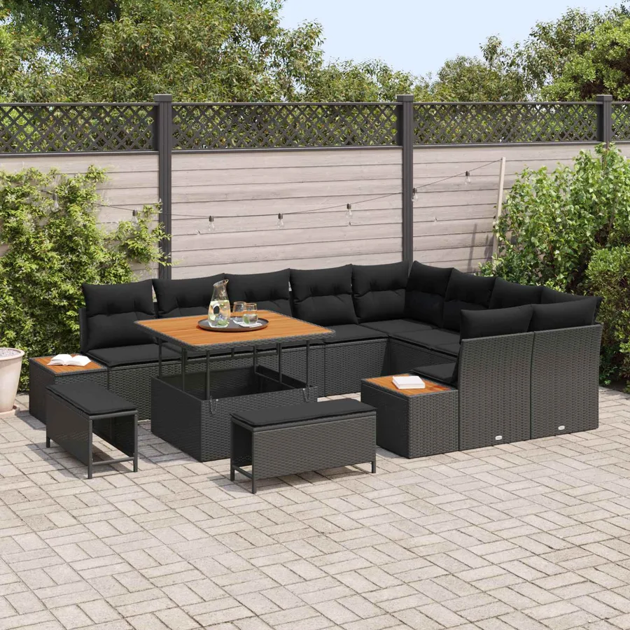 Ensemble de canapé de jardin 12 pcs Noir Poly rotin - 3