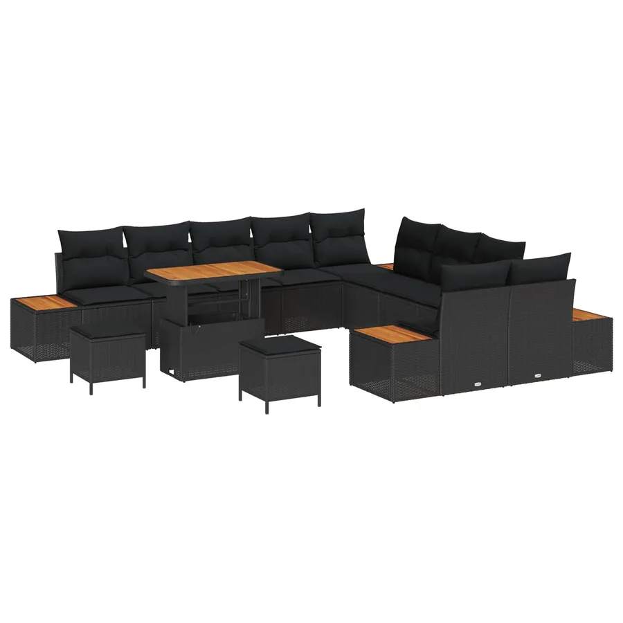 Ensemble de canapé de jardin 13 pcs Noir Poly rotin - 2