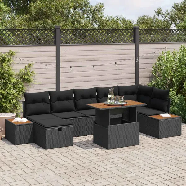 Ensemble de canapé de jardin 8 pcs Noir polyrotin