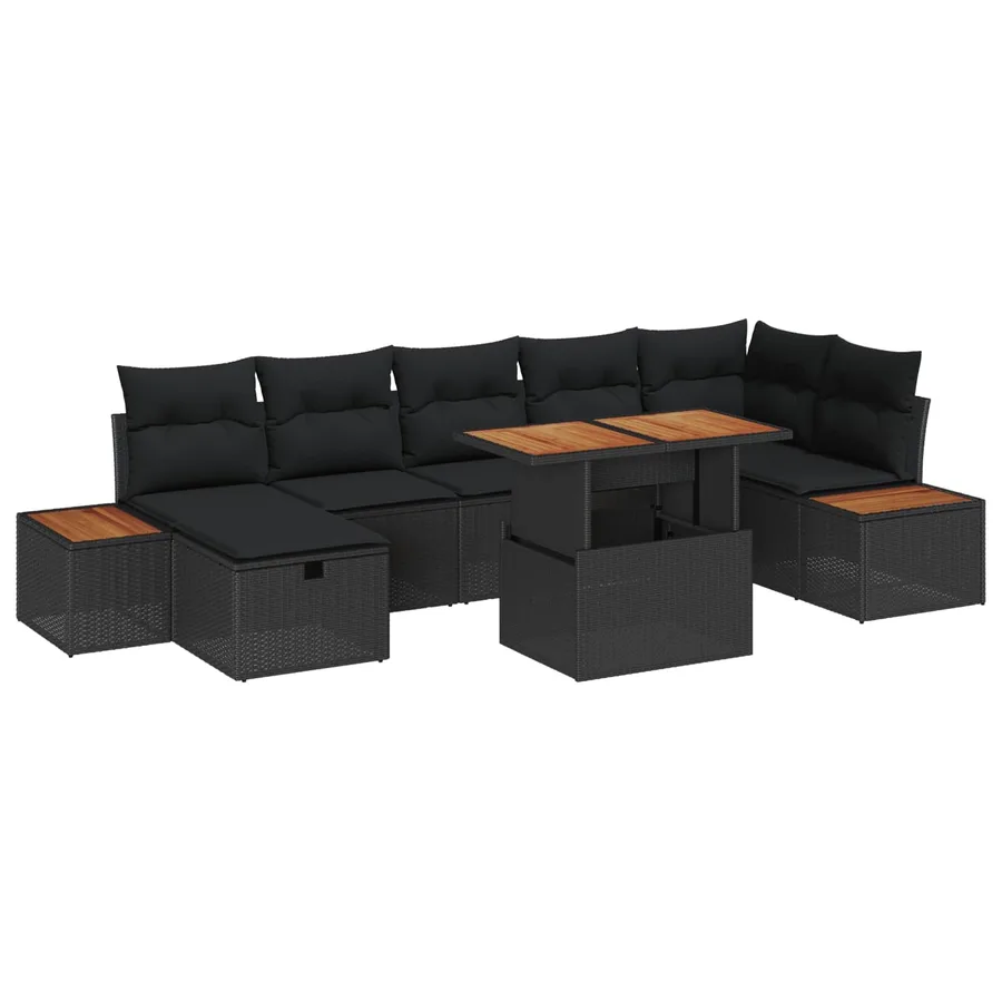 Ensemble de canapé de jardin 8 pcs Noir polyrotin - 2
