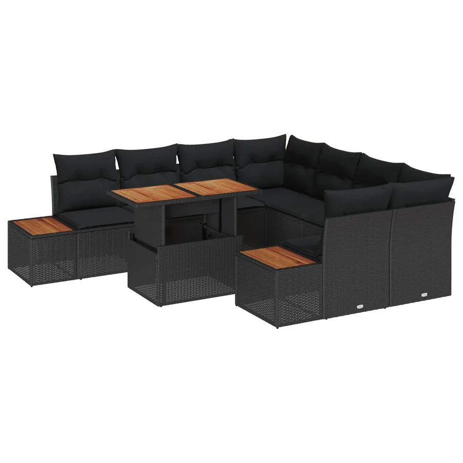 Ensemble de canapé de jardin 9 pcs Noir Poly rotin - 2