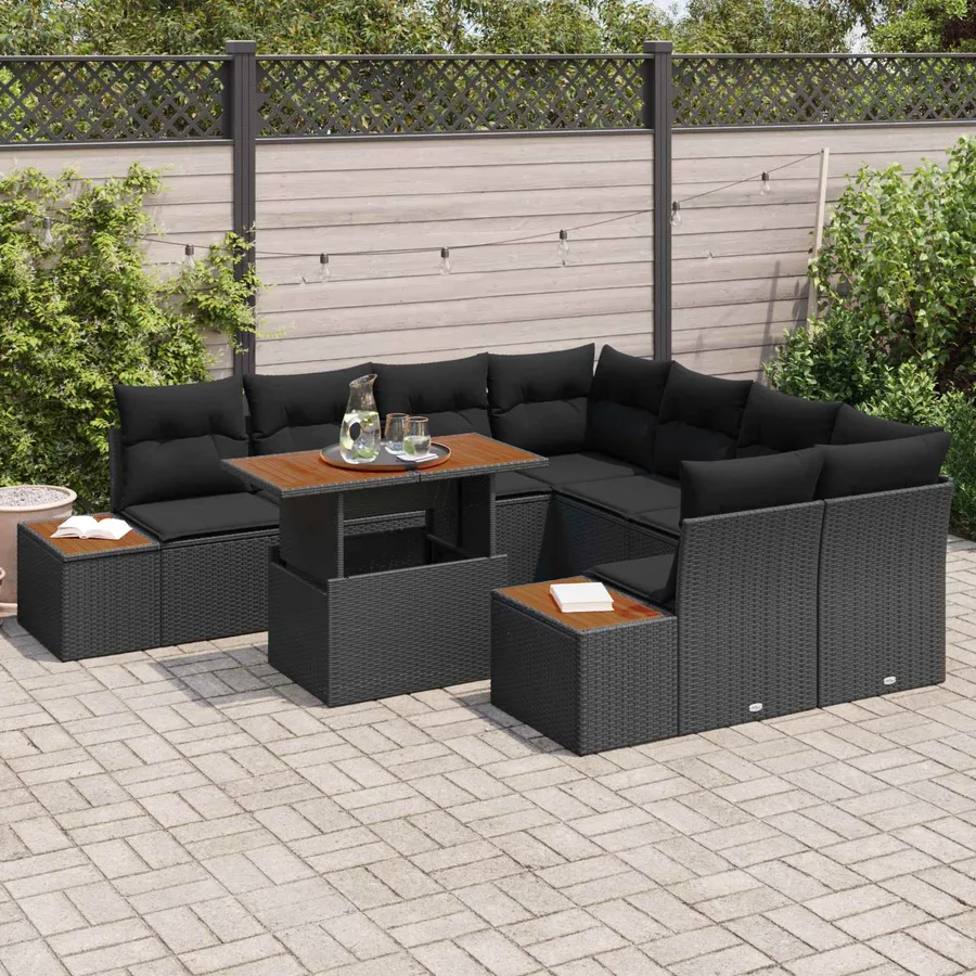 Ensemble de canapé de jardin 9 pcs Noir Poly rotin - 3