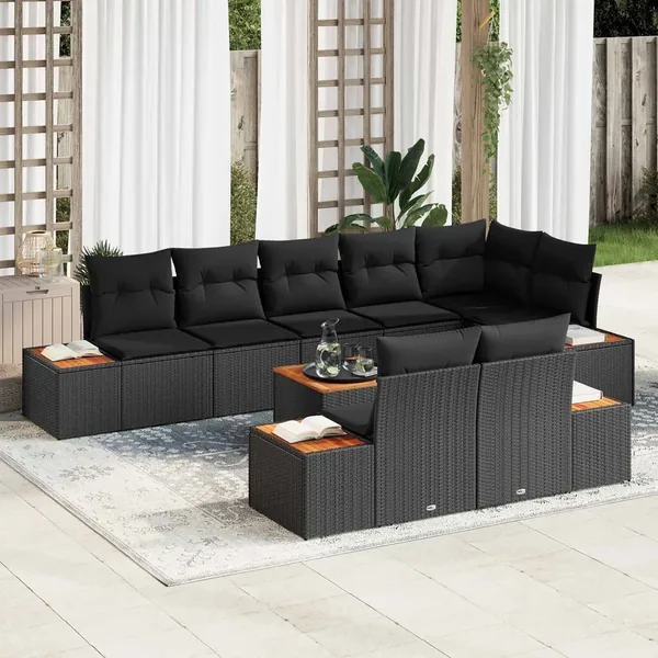 Ensemble de canapé de jardin avec coussin 8 pcs Noir Polyrotin