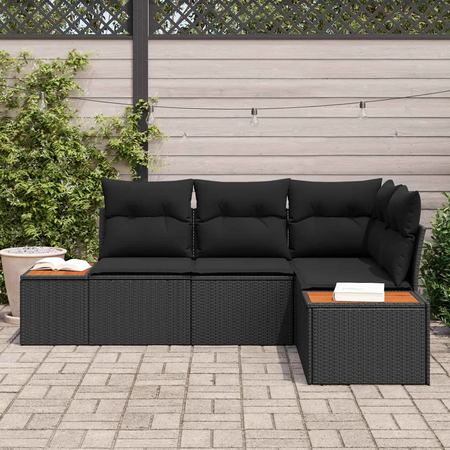 Ensemble de canapé de jardin avec coussin 4 pcs Noir Polyrotin - 3