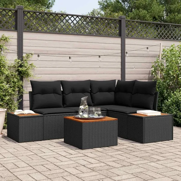 Ensemble de canapé de jardin avec coussin 4 pcs Noir Polyrotin