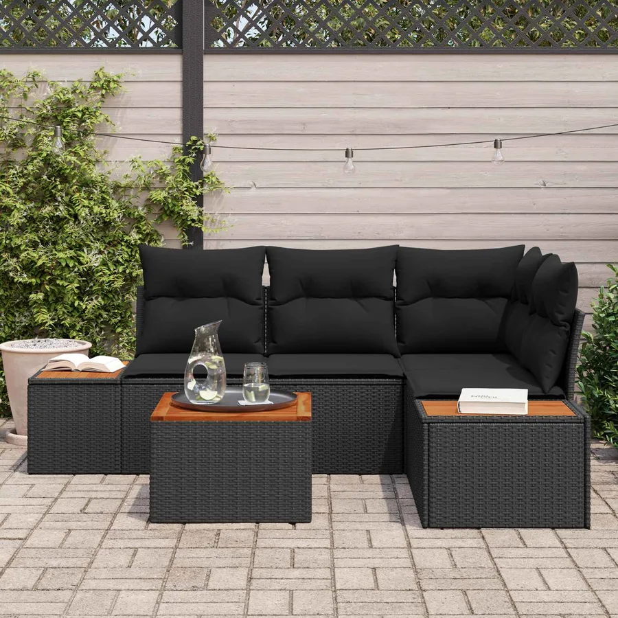 Ensemble de canapé de jardin avec coussin 4 pcs Noir Polyrotin - 3