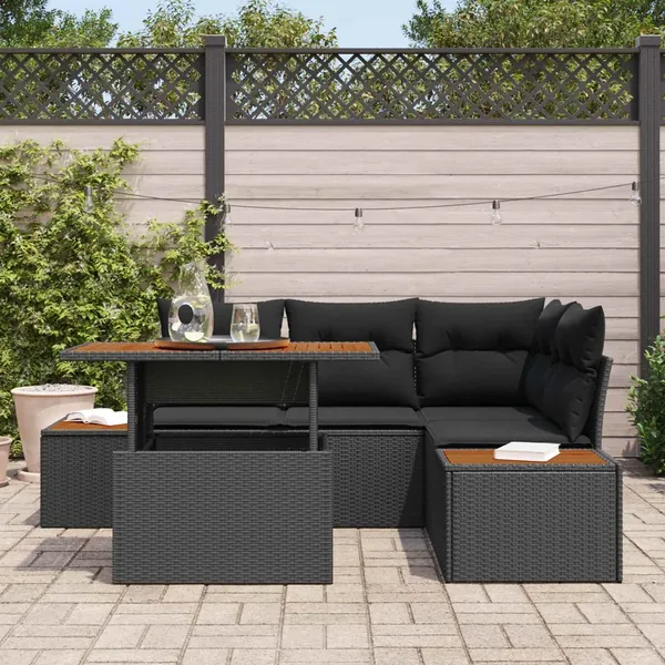 Ensemble de canapé de jardin 5 pcs Noir Poly rotin