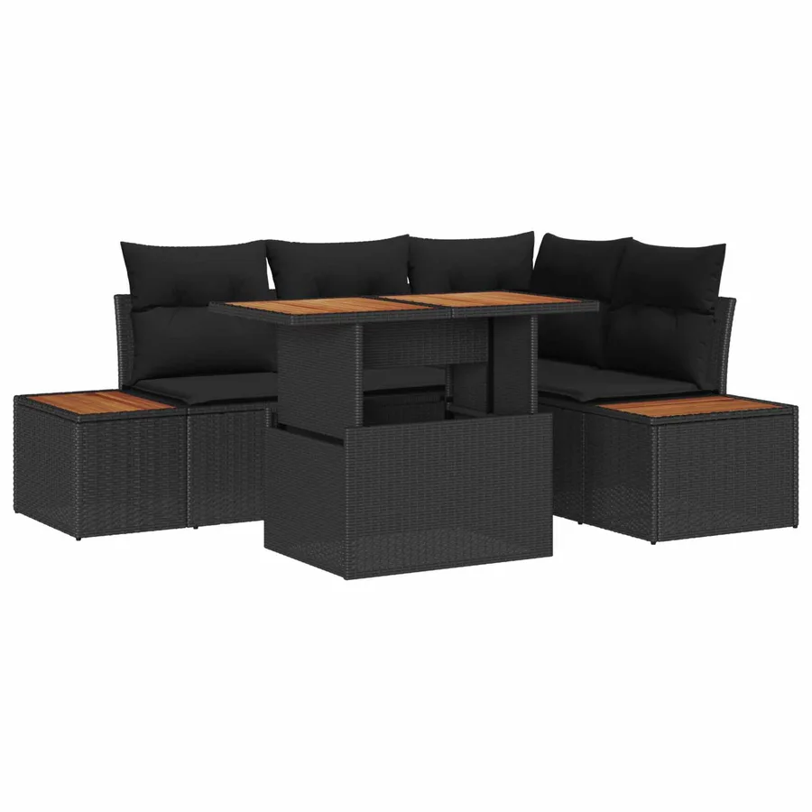 Ensemble de canapé de jardin 5 pcs Noir Poly rotin - 2