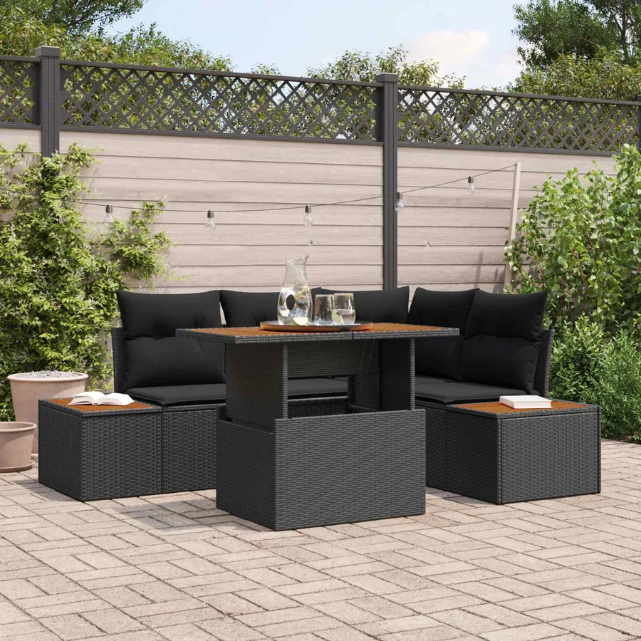 Ensemble de canapé de jardin 5 pcs Noir Poly rotin - 3