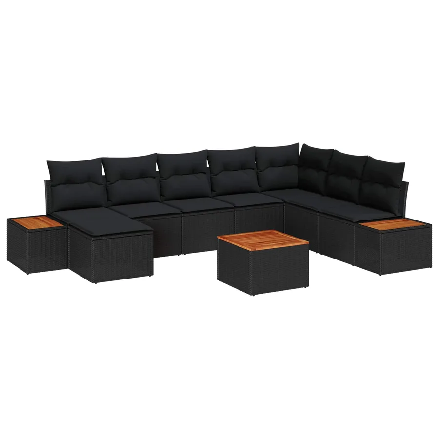 Ensemble de canapé de jardin avec coussin 9 pcs Noir Polyrotin - 2
