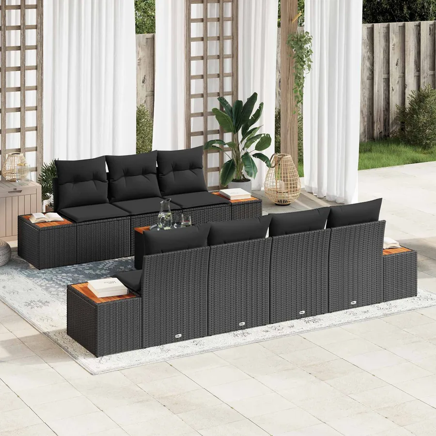 Ensemble de canapé de jardin avec coussin 8 pcs Noir Poly rotin