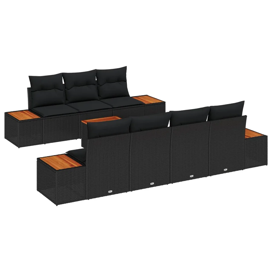 Ensemble de canapé de jardin avec coussin 8 pcs Noir Poly rotin - 2