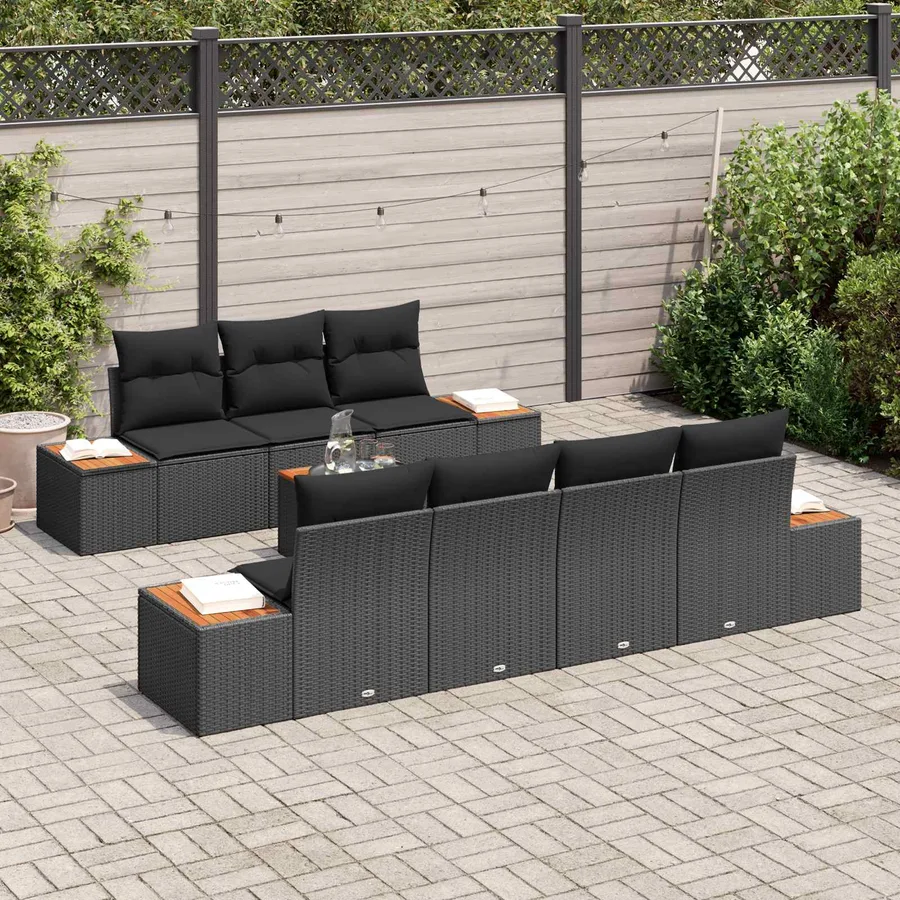 Ensemble de canapé de jardin avec coussin 8 pcs Noir Poly rotin - 3