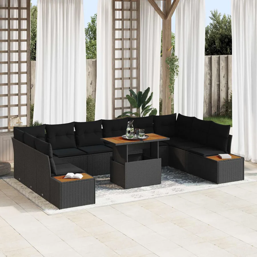 Ensemble de canapé de jardin 11 pcs Noir Poly rotin