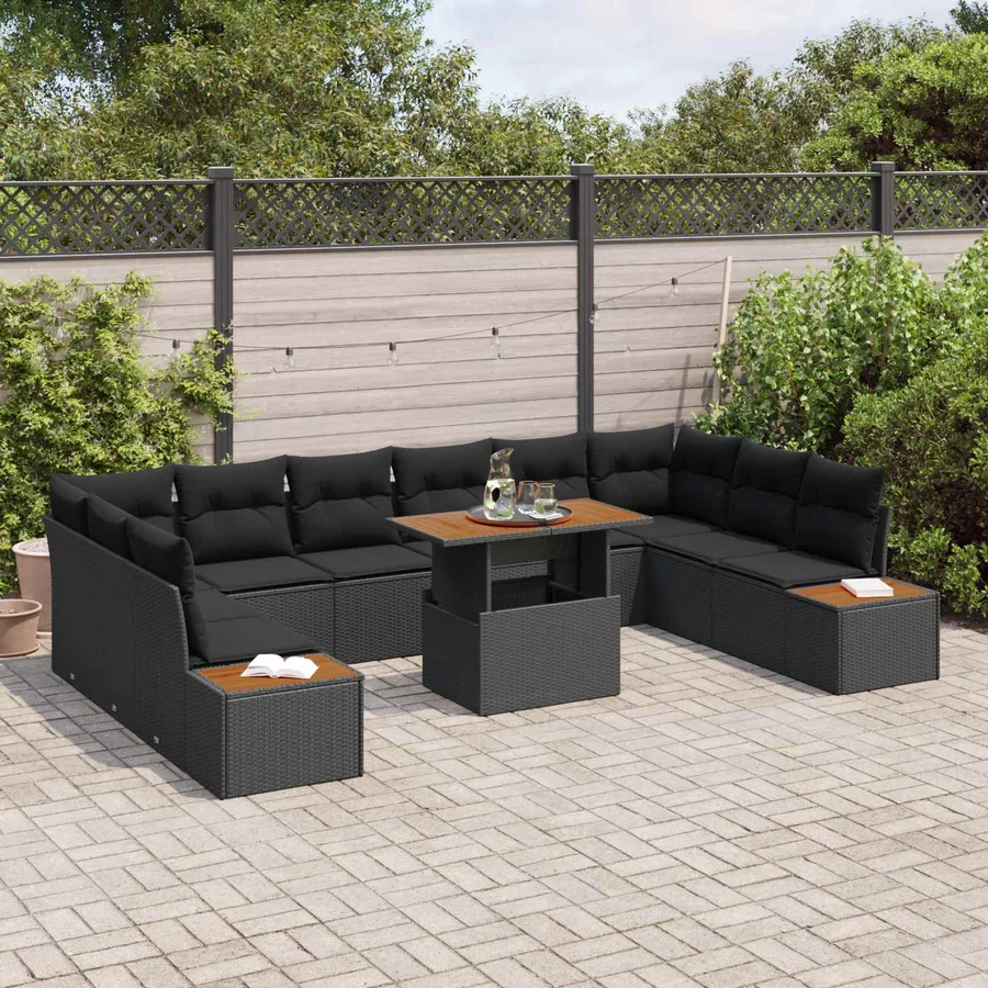 Ensemble de canapé de jardin 11 pcs Noir Poly rotin - 3