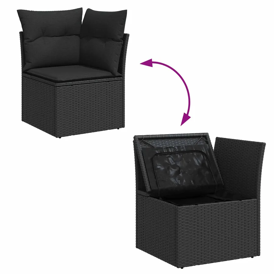 Ensemble de canapé de jardin avec coussin 9 pcs Noir polyrotin - 14