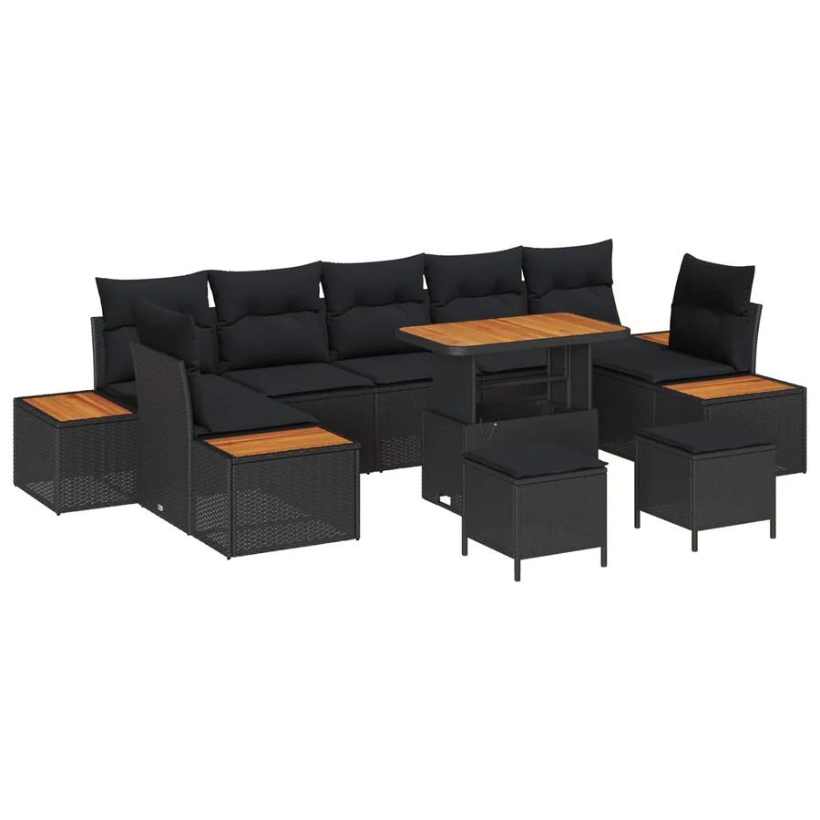 Ensemble de canapé de jardin 10 pcs Noir Poly rotin - 2