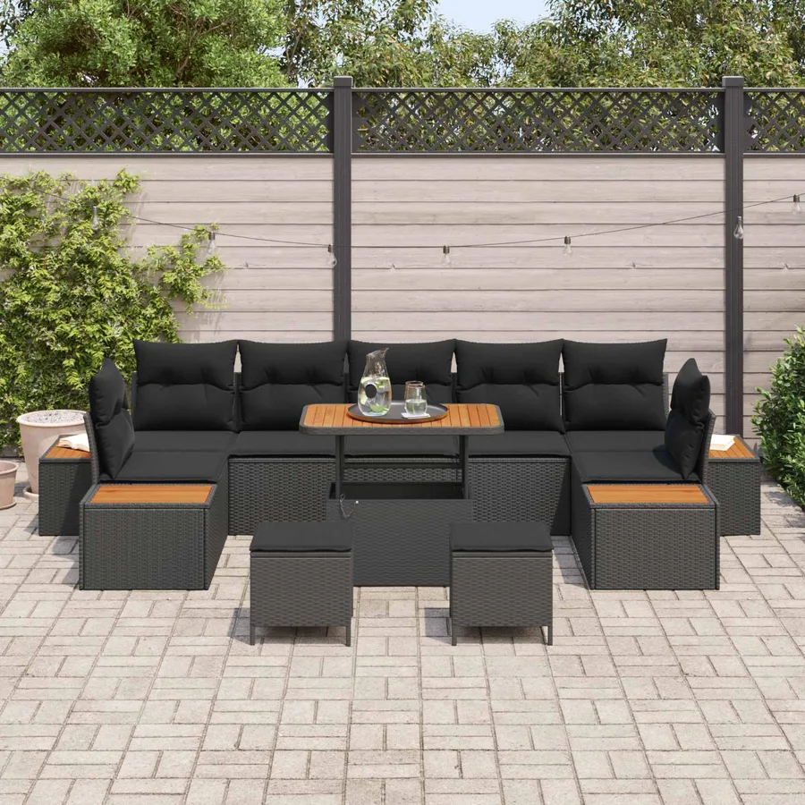 Ensemble de canapé de jardin 10 pcs Noir Poly rotin - 3
