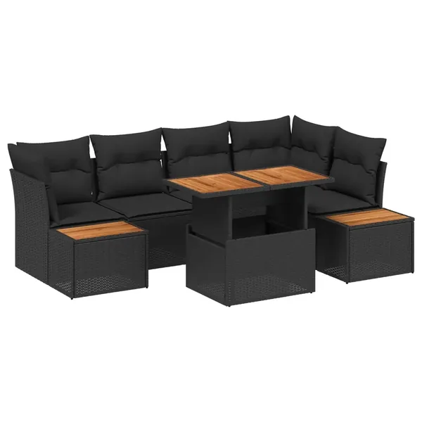 Ensemble de canapé de jardin 10 pcs Noir Poly rotin