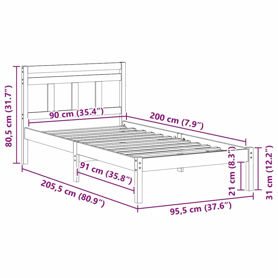 Cadre de lit Marron 90 x 200 cm Pin massif - 10