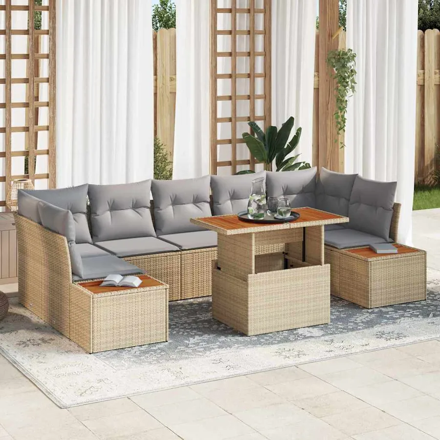 Ensemble de canapé de jardin 8 pcs Beige Poly rotin