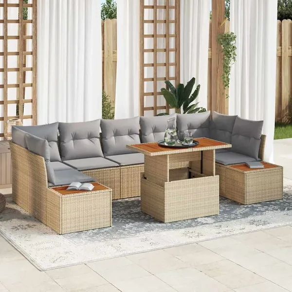 Ensemble de canapé de jardin 8 pcs Beige Poly rotin