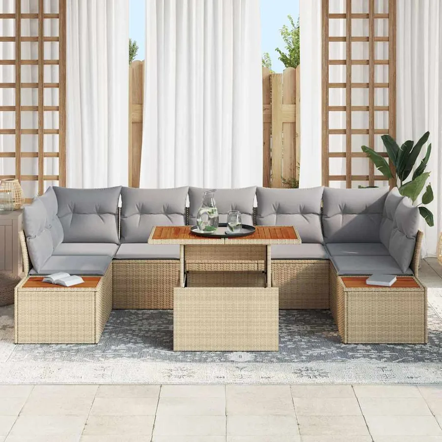 Ensemble de canapé de jardin 8 pcs Beige Poly rotin - 3