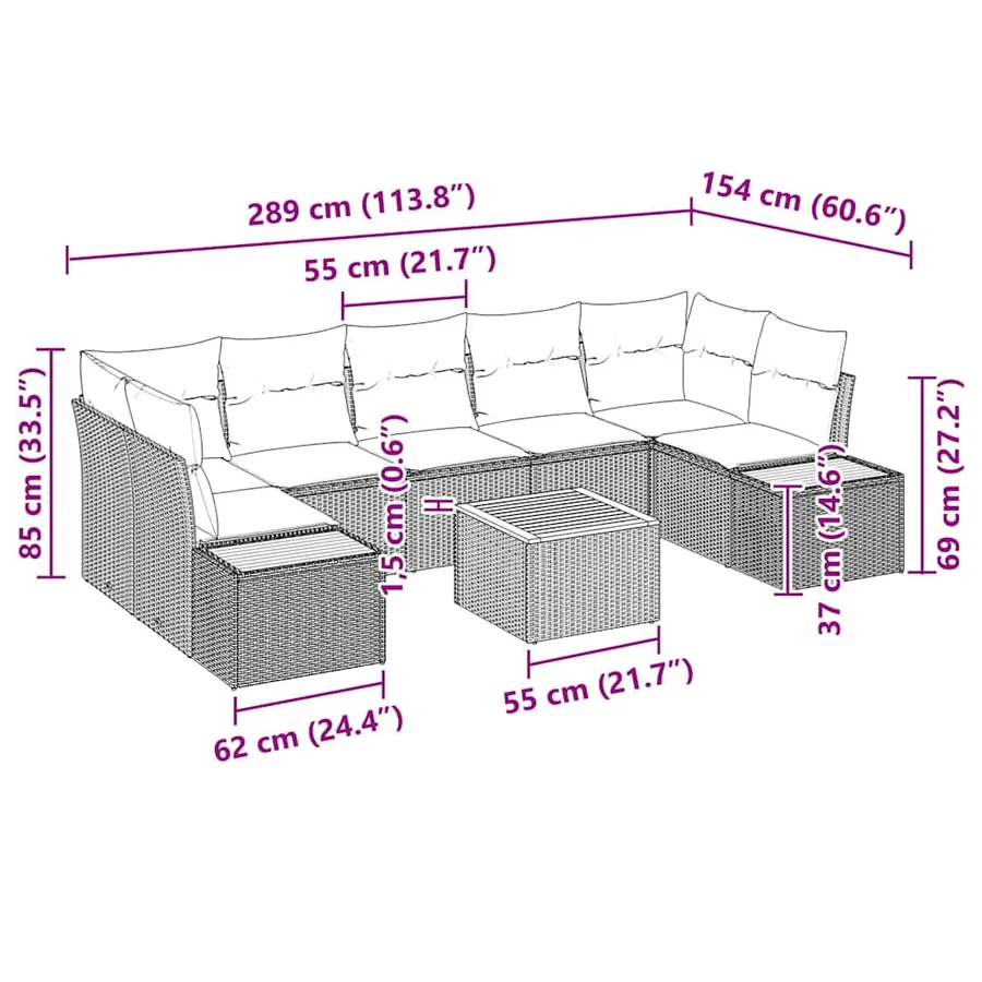 Ensemble de canapé de jardin 8 pcs Beige Poly rotin - 13