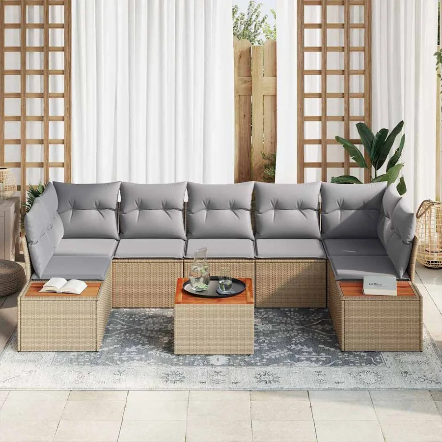 Ensemble de canapé de jardin 8 pcs Beige Poly rotin - 3