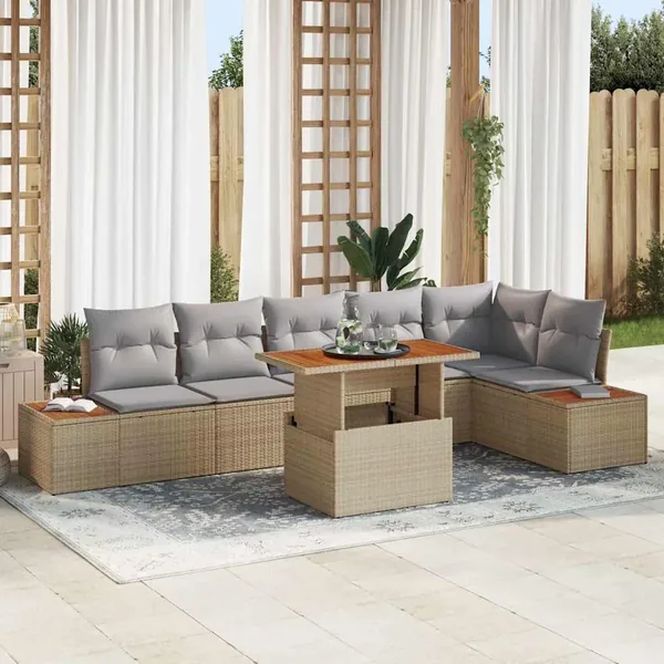Ensemble de canapé de jardin 7 pcs Beige Poly rotin
