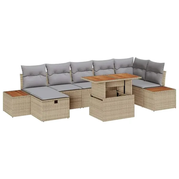 Ensemble de canapé de jardin 8 pcs Beige polyrotin
