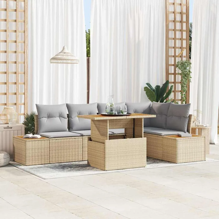 Ensemble de canapé de jardin 6 pcs Beige Poly rotin