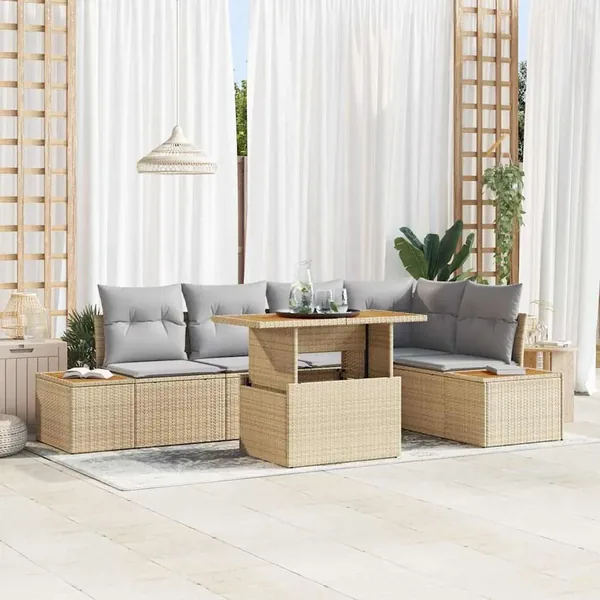 Ensemble de canapé de jardin 6 pcs Beige Poly rotin