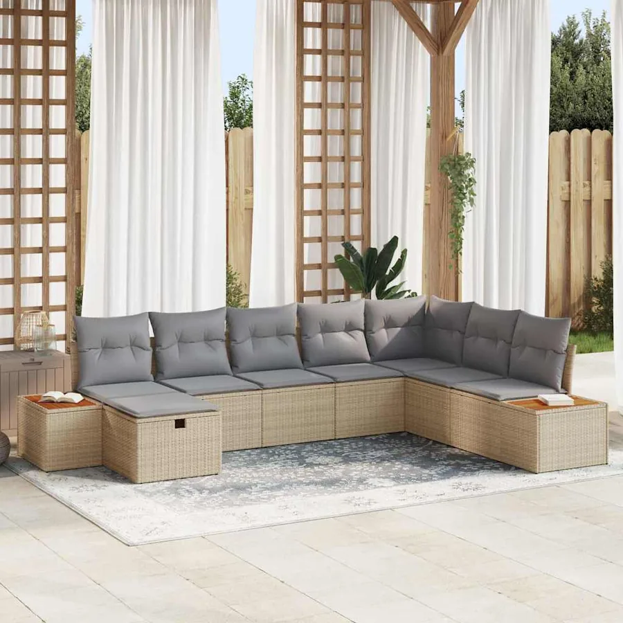 Ensemble de canapé de jardin avec coussin Beige polyrotin