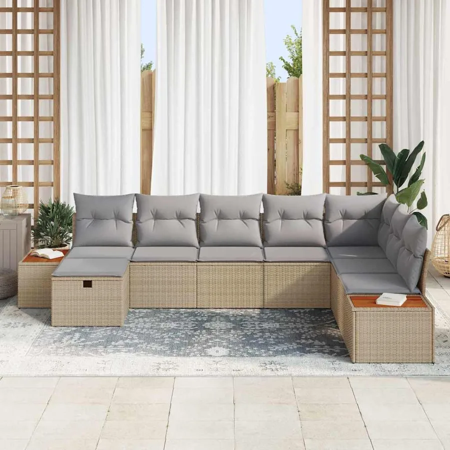 Ensemble de canapé de jardin avec coussin Beige polyrotin - 3