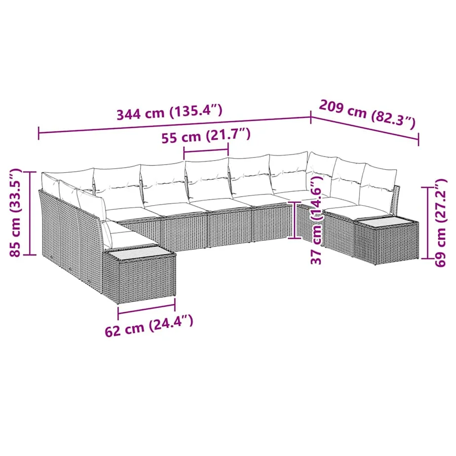 Ensemble de canapé de jardin 10 pcs Beige et Gris clair - 12