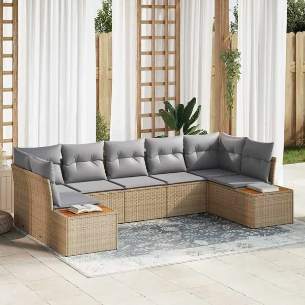 Ensemble de canapé de jardin 7 pcs Beige et Gris clair