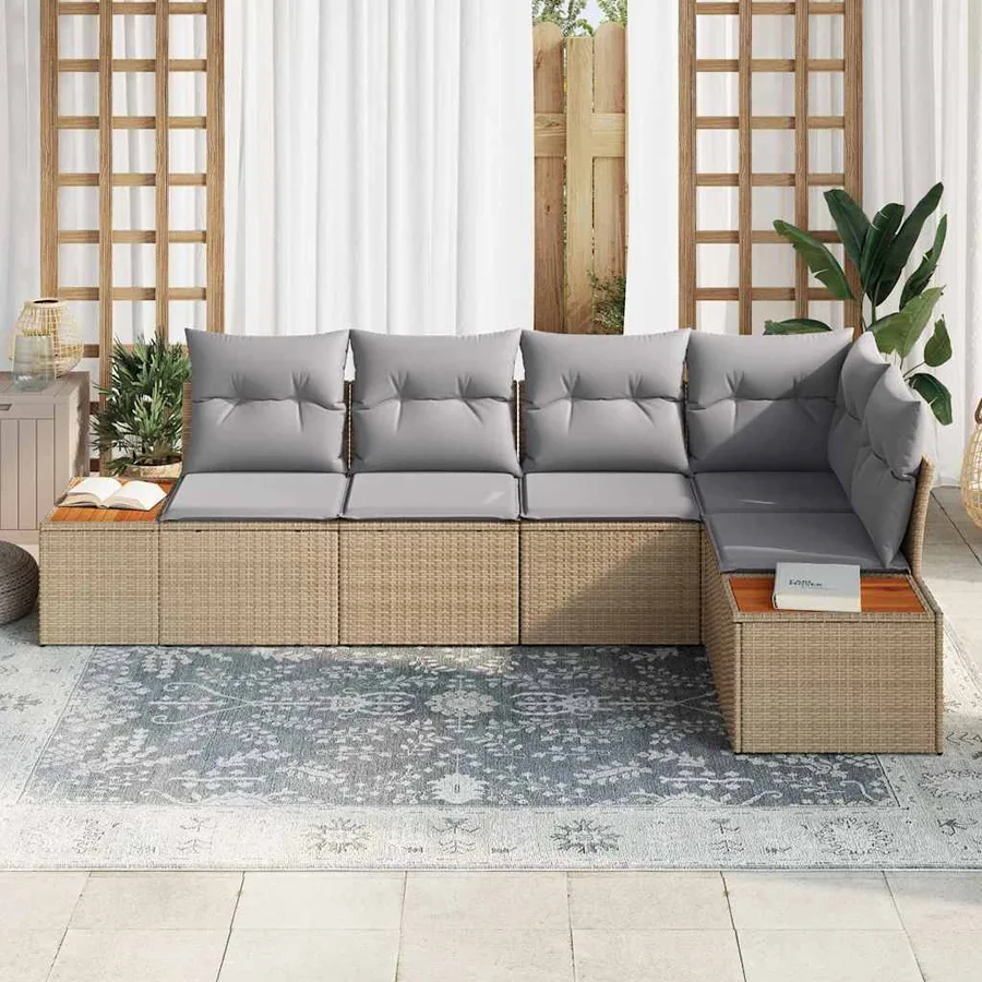 Ensemble de canapé de jardin 5 pcs beige et gris clair - 3