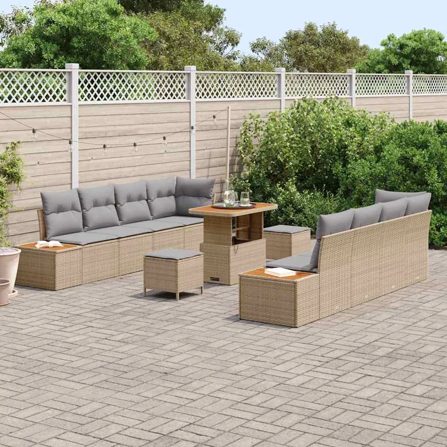 Ensemble de canapé de jardin 11 pcs Beige Poly rotin - 3