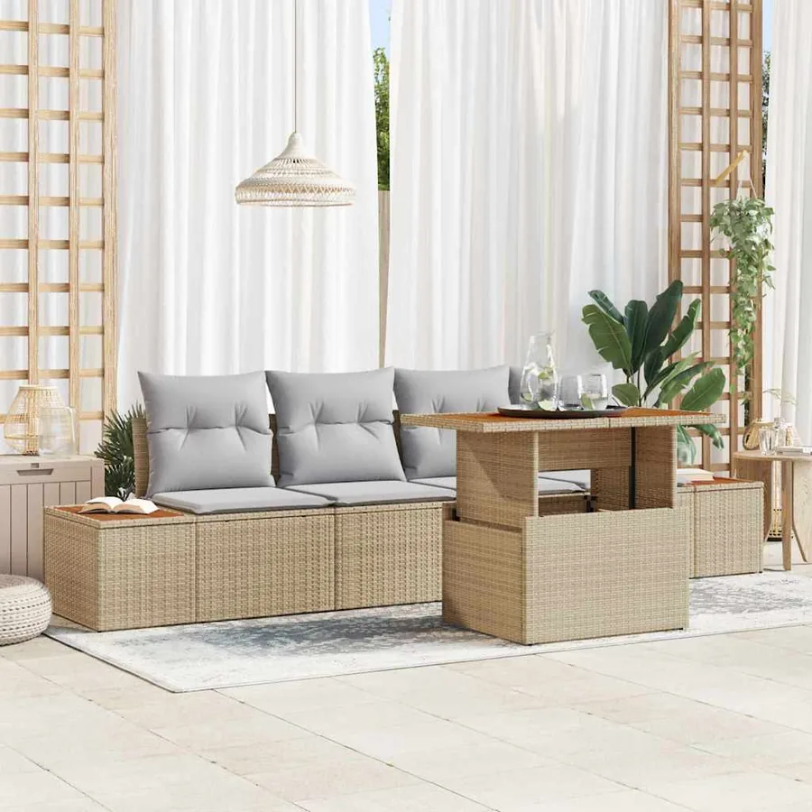 Ensemble de canapé de jardin 5 pcs Beige Poly rotin
