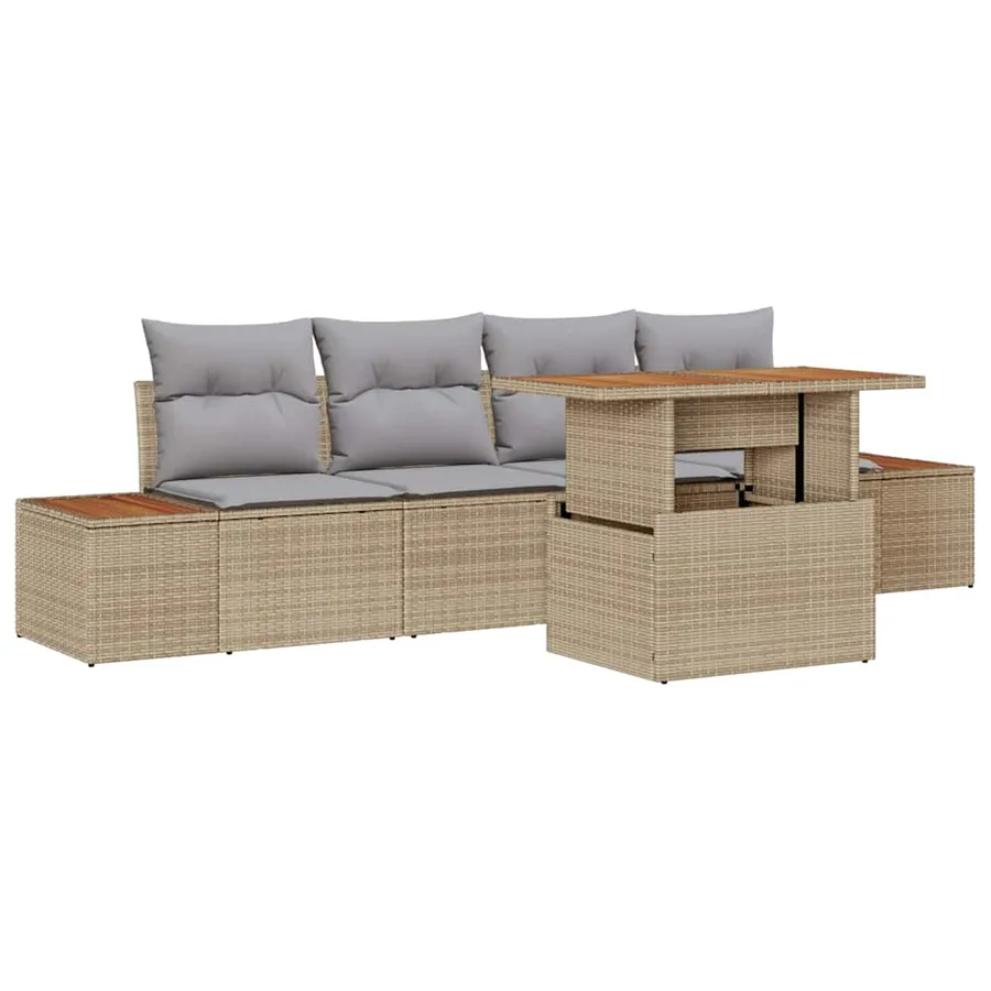 Ensemble de canapé de jardin 5 pcs Beige Poly rotin - 2