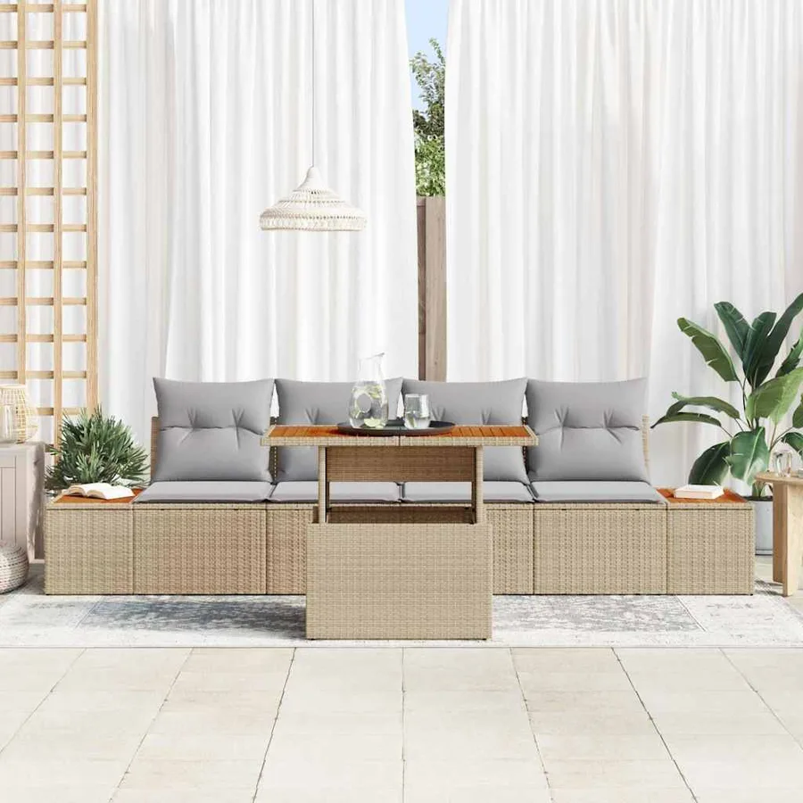 Ensemble de canapé de jardin 5 pcs Beige Poly rotin - 3