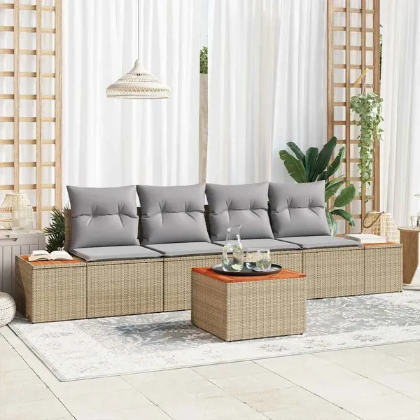 Ensemble de canapé de jardin 5 pcs Beige Poly rotin