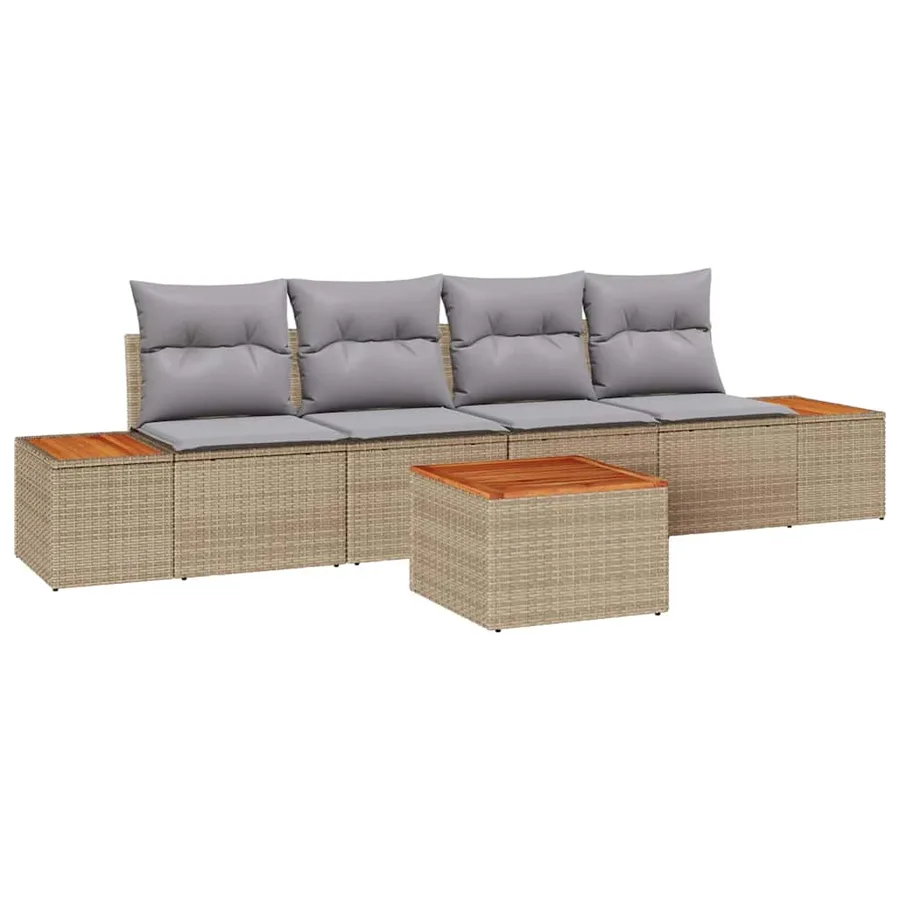 Ensemble de canapé de jardin 5 pcs Beige Poly rotin - 2
