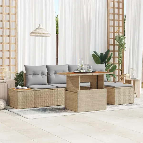 Ensemble de canapé de jardin 6 pcs Beige Poly rotin