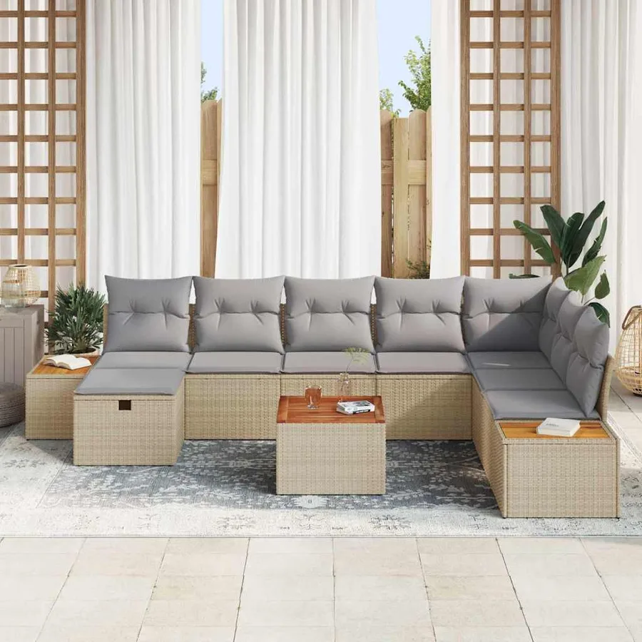 Ensemble de canapé de jardin 9 pcs Beige Poly rotin - 3