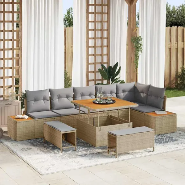 Ensemble de canapé de jardin 9 pcs Beige Poly rotin
